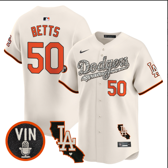 Men Los Angeles Dodgers 50 Betts 2025 cream Limited Stitched Jersey